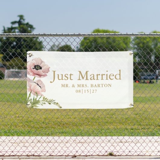 Roze Poppies net getrouwd auto banner (Insitu)