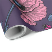 Roze poppies op donker violet cadeaupapier (Rol Hoek)