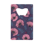 Roze poppies op donker violet creditkaart flessenopener (Voorkant)