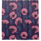 Roze poppies op donker violet douchegordijn (Voorkant)