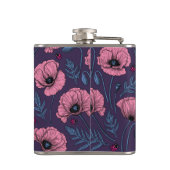 Roze poppies op donker violet heupfles (Achterkant)