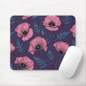 Roze poppies op donker violet muismat (Met muis)