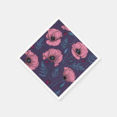 Roze poppies op donker violet servet (Hoek)