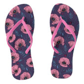 Roze poppies op donker violet teenslippers (Voetbed)