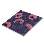Roze poppies op donker violet tegeltje (Zijkant)