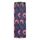 Roze poppies op thermische donkerviolettumbler thermosbeker (Achterkant)