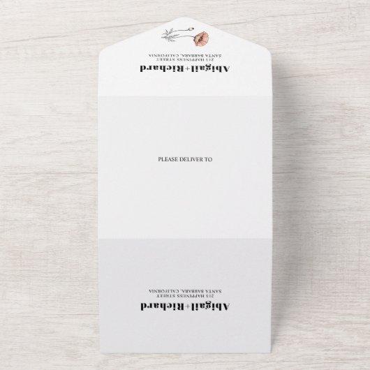 Roze Poppies wilde bloemen bloemenbruiloft All In One Uitnodiging (Buitenkant)