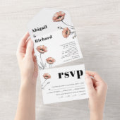  Roze Poppies wilde bloemen bloemenbruiloft All In One Uitnodiging (Afscheurbaar)