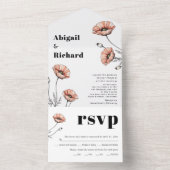 Roze Poppies wilde bloemen bloemenbruiloft All In One Uitnodiging (Binnen)