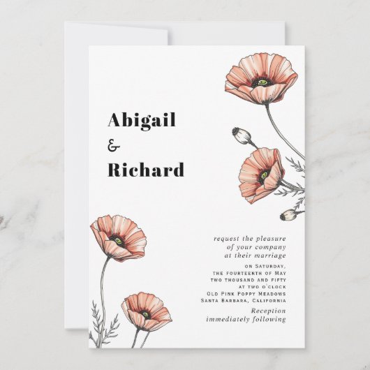  Roze Poppies wilde bloemen bloemenbruiloft Kaart (Voorkant)