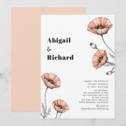  Roze Poppies wilde bloemen bloemenbruiloft Kaart (Voorkant / Achterkant)