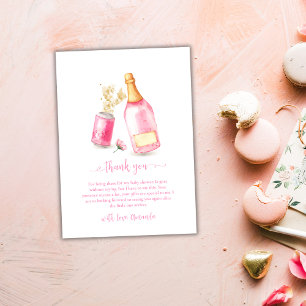 Roze Poppin Champagne Bier Meisje Baby shower Bedankkaart