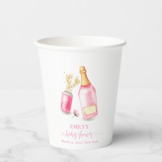 Roze Poppin Champagne Bier Meisje Baby shower Papieren Bekers (Voorkant)