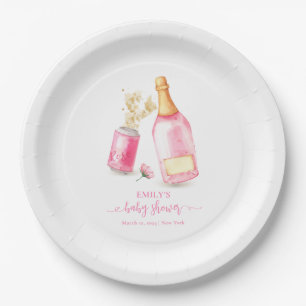 Roze Poppin Champagne Bier Meisje Baby shower Papieren Bordje
