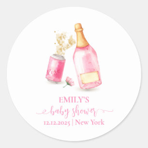 Roze Poppin Champagne Bier Meisje Baby shower Ronde Sticker