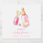 Roze Poppin Champagne Bier Meisje Baby shower Sparkling Wijnetiket (Enkel label)
