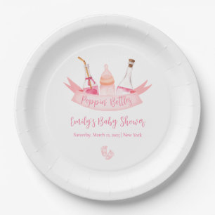 Roze Poppin Champagne Flessen Voeten Baby shower Papieren Bordje