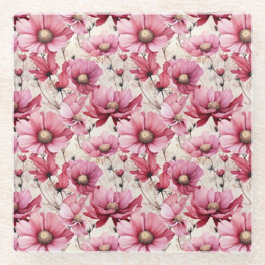  ROZE POPPY ANEMONE FLOWERS GLAZEN ONDERZETTER (Voorkant)