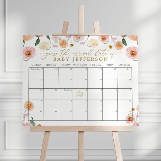 Roze Poppy Baby shower Guess Vervaldatum Kalender Poster
