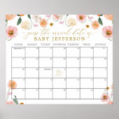 Roze Poppy Baby shower Guess Vervaldatum Kalender Poster (Voorkant)