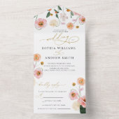 Roze Poppy Bloemen Bruiloft All In One Uitnodiging (Binnen)