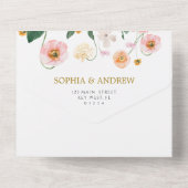 Roze Poppy Bloemen Bruiloft All In One Uitnodiging (Achterkant)