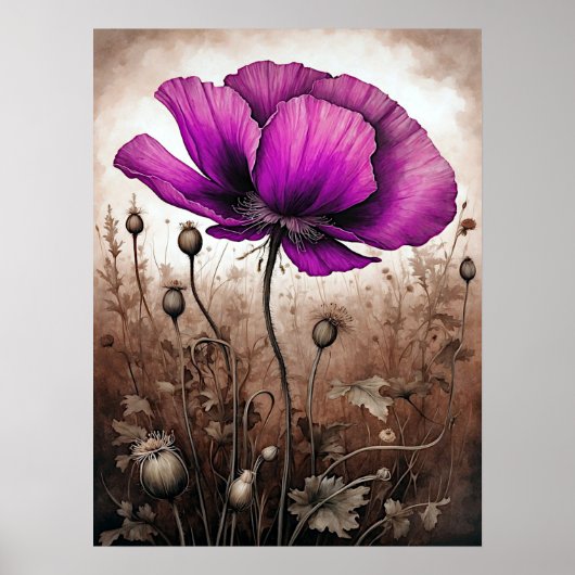 Roze Poppy Bloemen Wildflowers Blossom Mooi Poster (Voorkant)