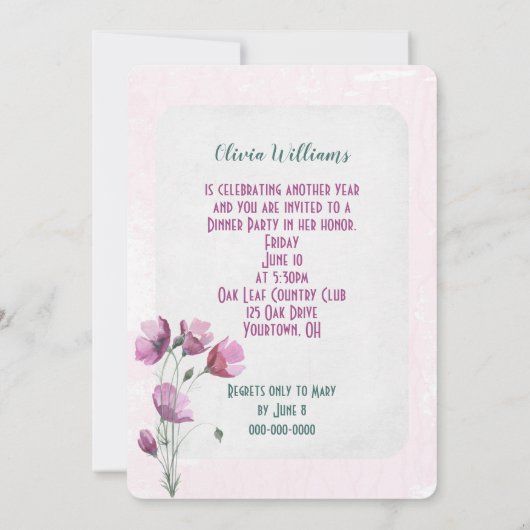 Roze Poppy boeket Verjaardagsfeestje Kaart (Achterkant)