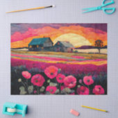 Roze Poppy Boerderij bij zonsondergang, levendige  Tissuepapier (Craft)