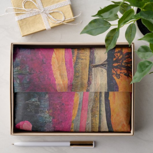 Roze Poppy Boerderij bij zonsondergang, levendige Tissuepapier (Geschenk)