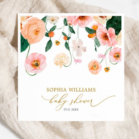 Roze Poppy Floral Baby shower servetten