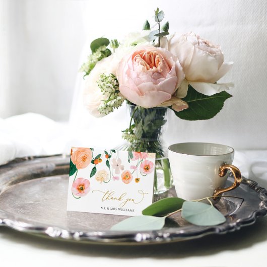 Roze Poppy Floral bruiloft bedankje Bedankkaart