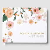 Roze Poppy Floral bruiloft Gastenboek (Voorkant)