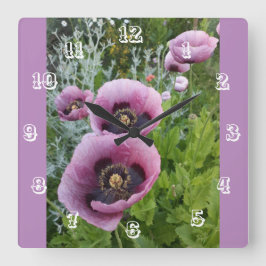 Roze poppy Floral Flower Childs Room Clock Vierkante Klok