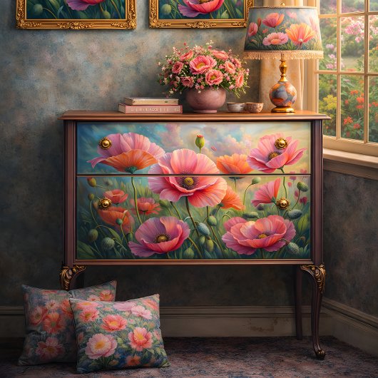 Roze Poppy Garden Bloemen Decoupage Tissuepapier