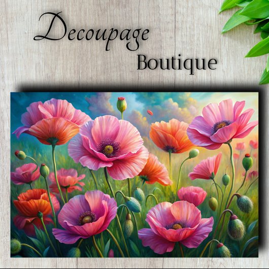 Roze Poppy Garden Bloemen Decoupage Tissuepapier