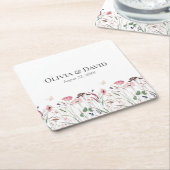 Roze Poppy Meadow Bruiloft Kartonnen Onderzetters (Schuin)