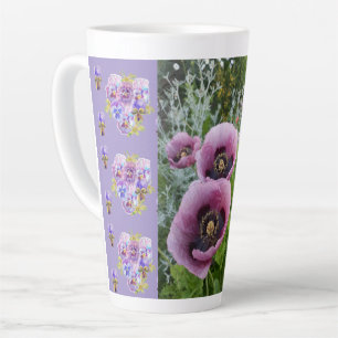 Roze Poppy Pansies Viola Shabby floral Latte Mok