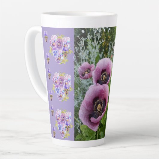 Roze Poppy Pansies Viola Shabby floral Latte Mok (Linkerhoek)