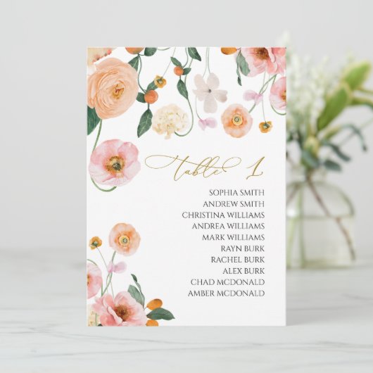 Roze Poppy Trouwtafel nummer 1 Zitkaart Kaart (Staand voorkant)