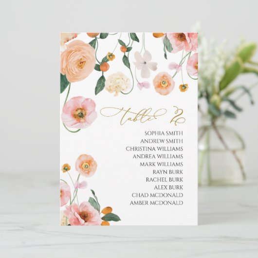 Roze Poppy Trouwtafel nummer 2 Zittingkaart Kaart (Staand voorkant)