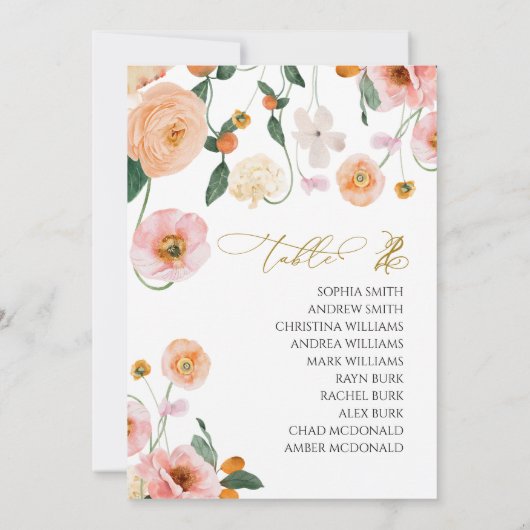 Roze Poppy Trouwtafel nummer 2 Zittingkaart Kaart (Achterkant)