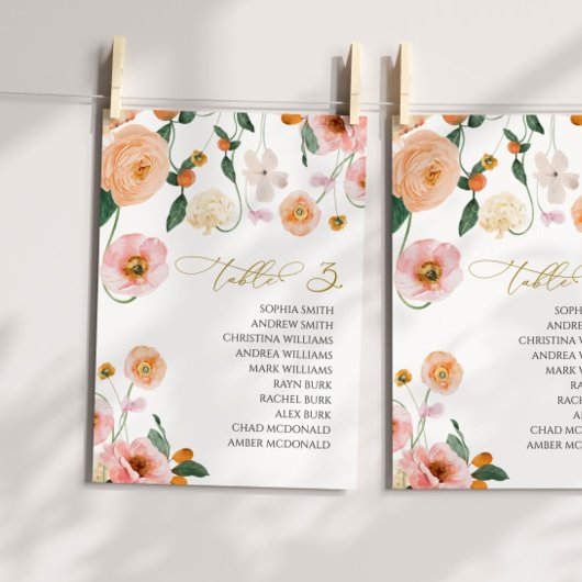 Roze Poppy Trouwtafel nummer 3 Zitkaarten Kaart