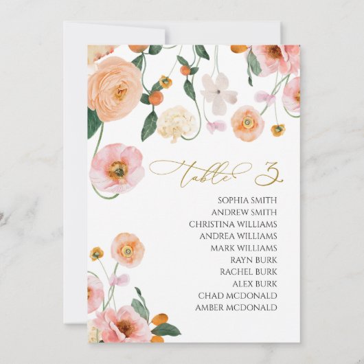 Roze Poppy Trouwtafel nummer 3 Zitkaarten Kaart (Achterkant)