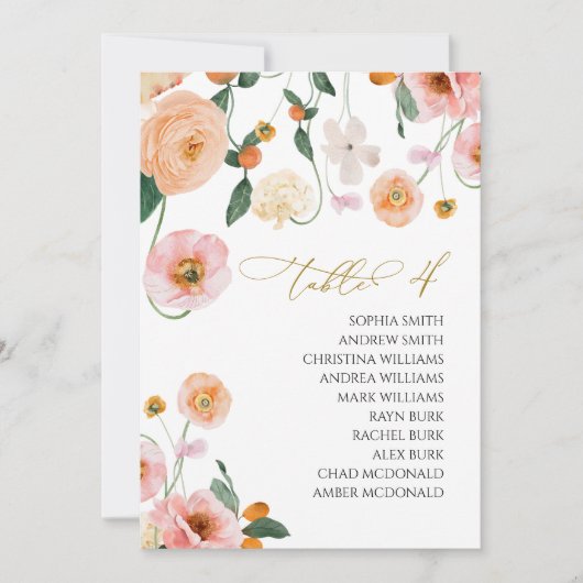 Roze Poppy Trouwtafel Nummer 4 Zitkaarten Kaart (Voorkant)