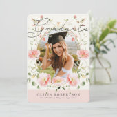 Roze Poppy Waterverf Bloemen Foto Afstuderen Kaart (Staand voorkant)