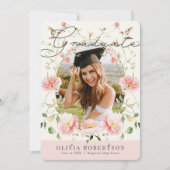 Roze Poppy Waterverf Bloemen Foto Afstuderen Kaart (Voorkant)