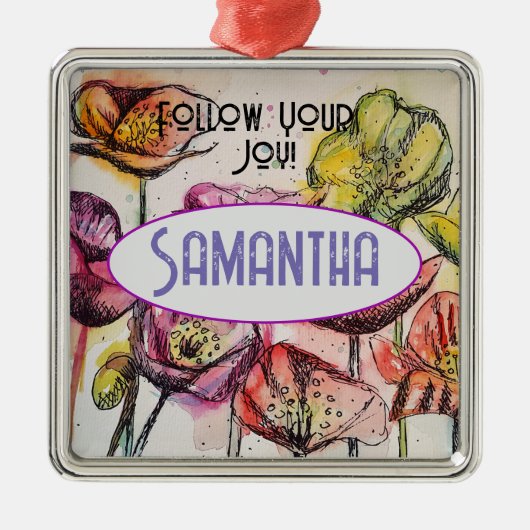 Roze Poppy Waterverf Childs Naam Decoratie (Voorkant)