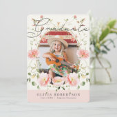 Roze Poppy Waterverf Floral Meisje Foto Afstuderen Kaart (Staand voorkant)
