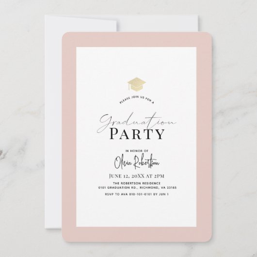 Roze Poppy Waterverf Floral Meisje Foto Afstuderen Kaart (Achterkant)